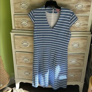 Lilly Pulitzer Blue and White Striped V-Neck Dress